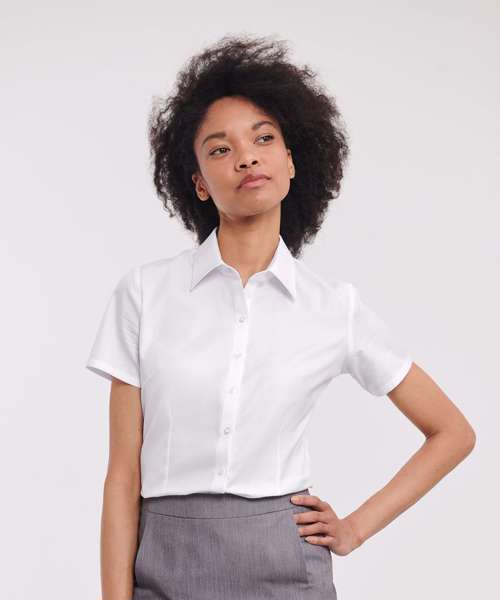 Women's short sleeve herringbone shirt