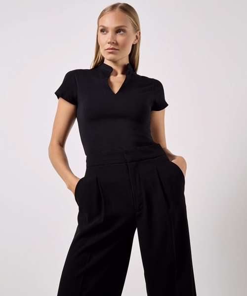 Women's corporate short-sleeved top v-neck mandarin collar (regular fit)